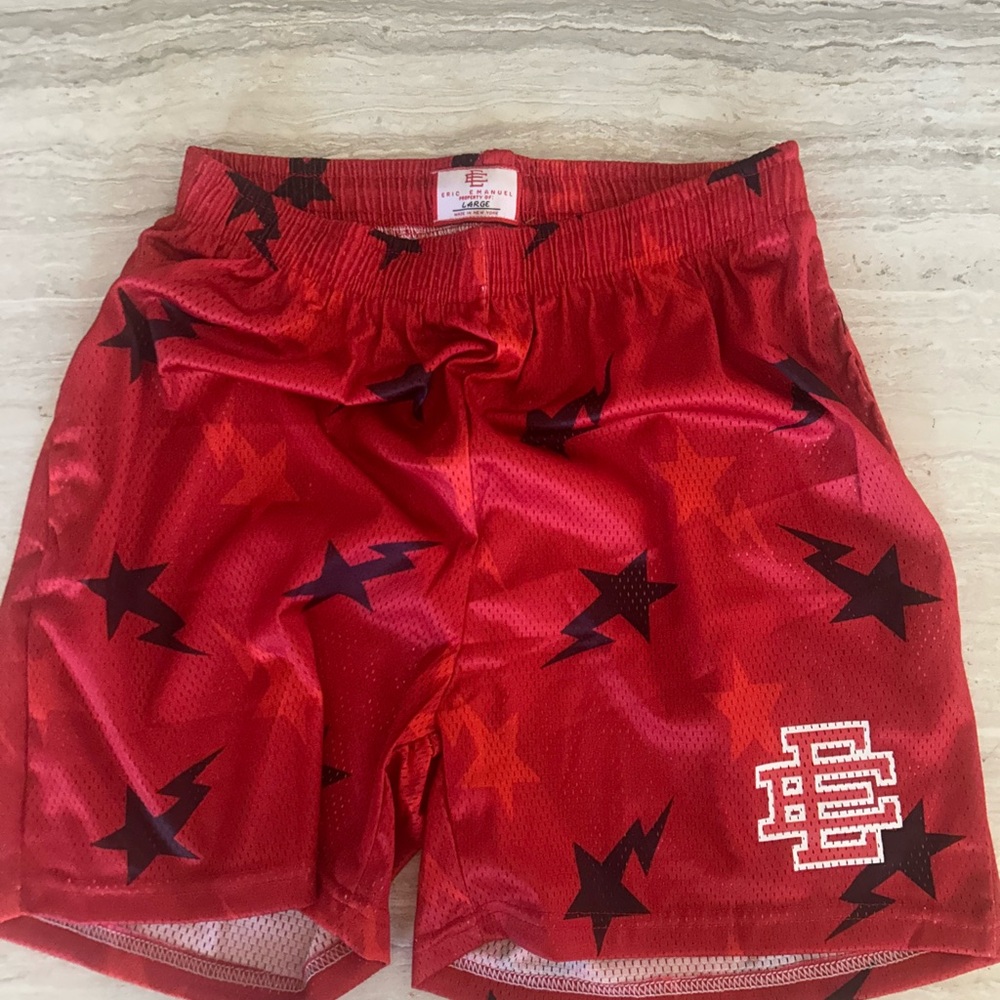 Eric Emanuel Red Athletic Shorts with Star Design